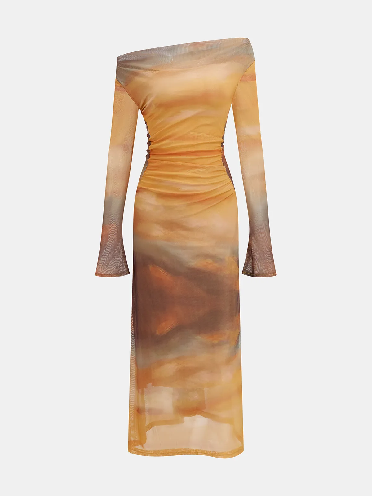 Tie-Dye Sunset-Print Mesh Midi Dress sold by COMMENSE