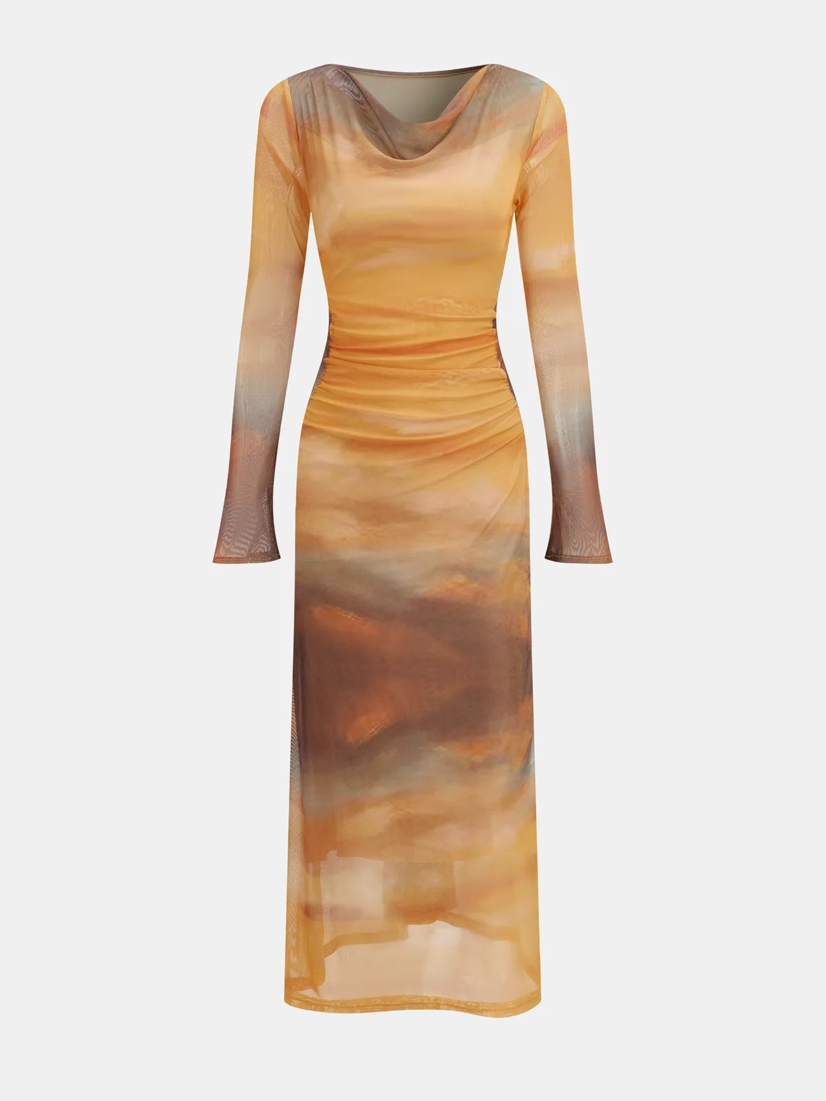 Tie-Dye Sunset-Print Mesh Midi Dress sold by COMMENSE product image thumbnail 3
