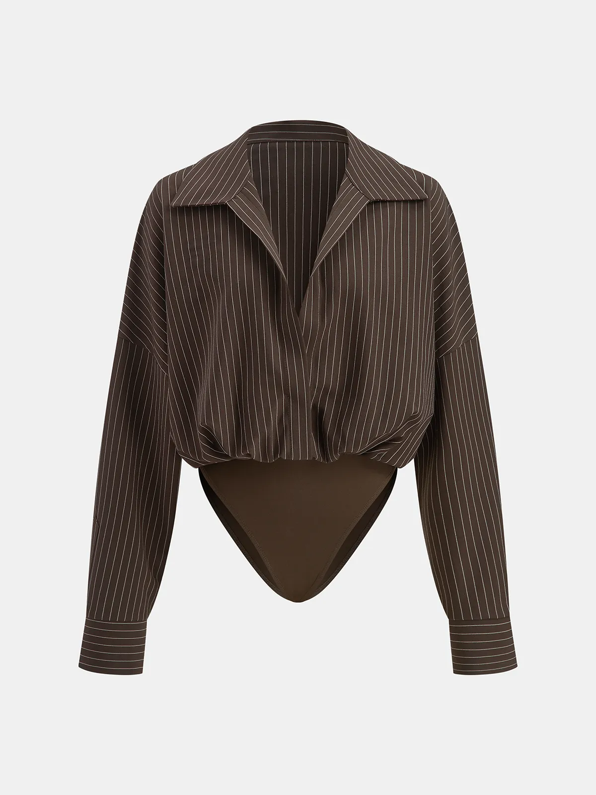 Striped Long-Sleeve Collared Bodysuit sold by COMMENSE