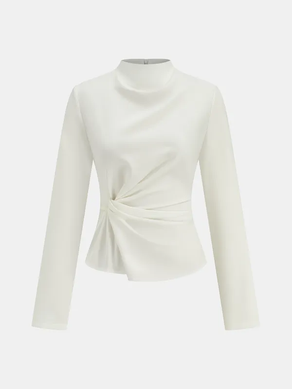 Long-Sleeve Twist Mock Neck Top sold by COMMENSE