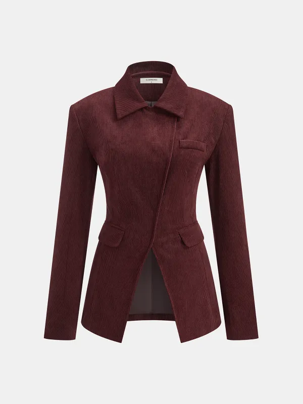 Collared Asymmetric Corduroy Blazer sold by COMMENSE