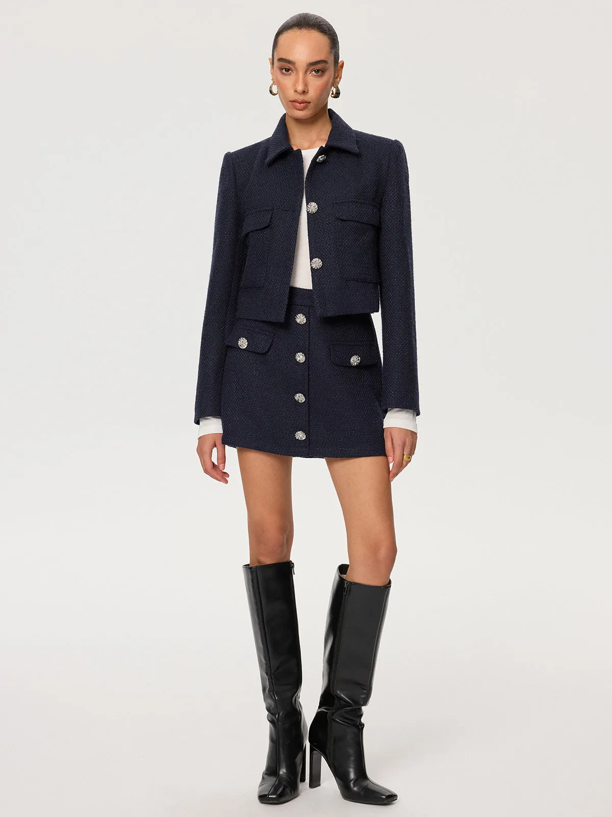 Metal Button Tweed Mini Skirt sold by COMMENSE product image thumbnail 4