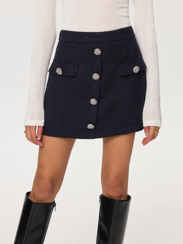 Metal Button Tweed Mini Skirt sold by COMMENSE