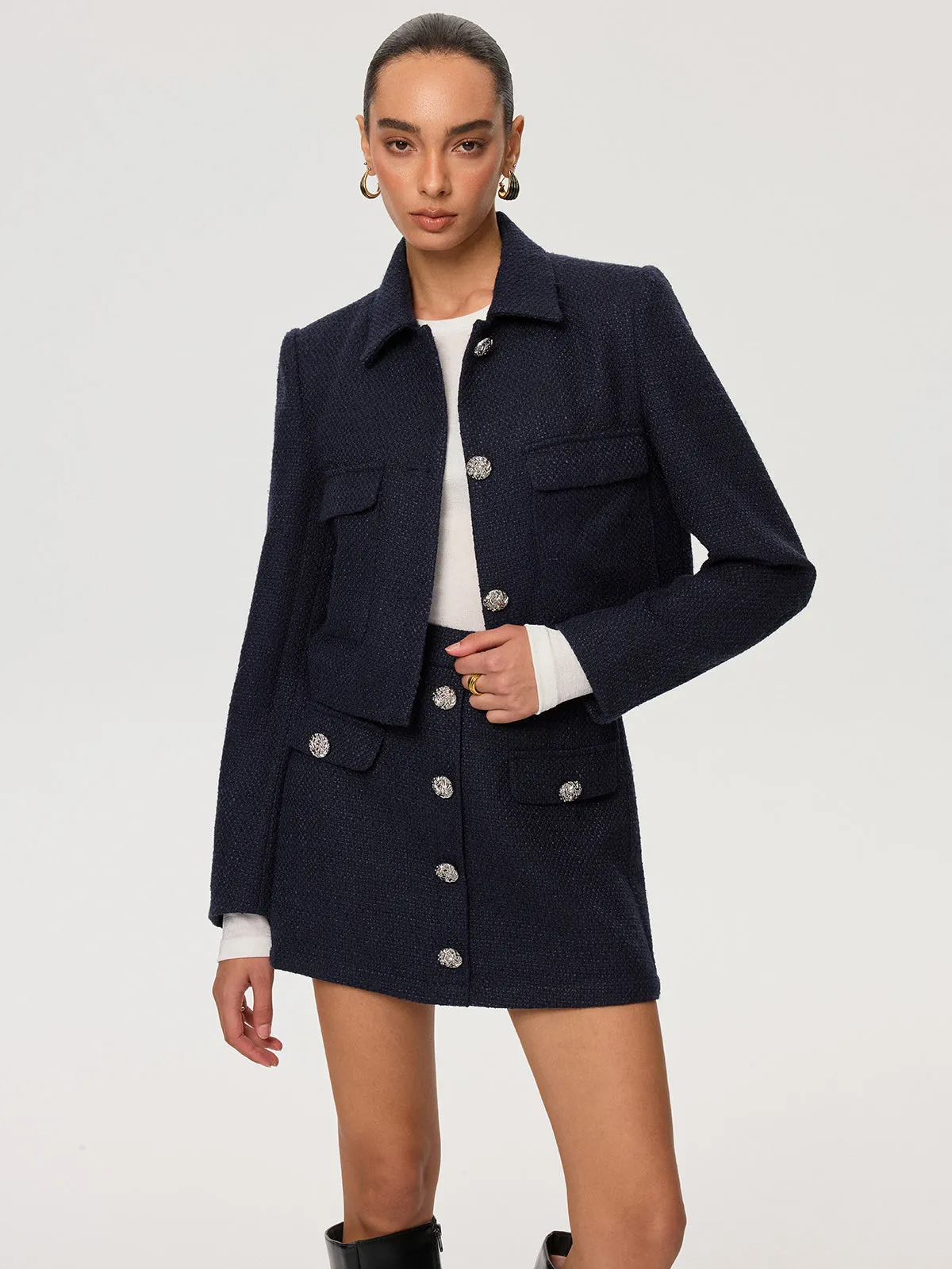 Metal Button Tweed Mini Skirt sold by COMMENSE product image thumbnail 2