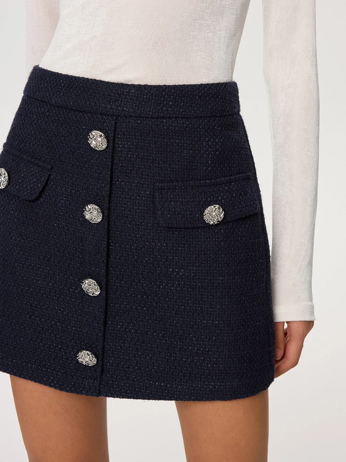 Metal Button Tweed Mini Skirt sold by COMMENSE product image thumbnail 3