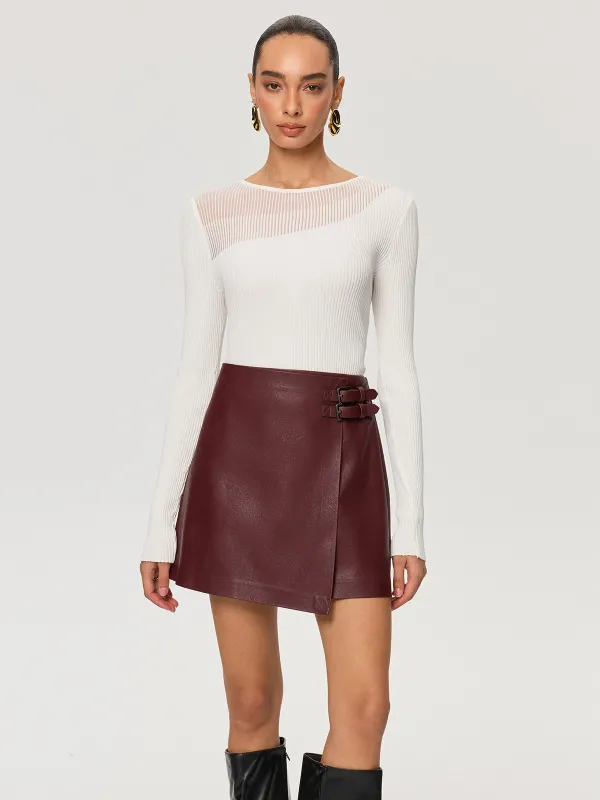 Sheer Panel Ribbed Knit Top sold by COMMENSE