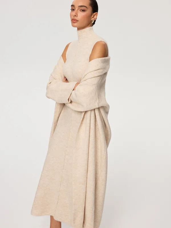 Knit Coat and Turtleneck Sleeveless Dress Two-Piece Set sold by COMMENSE