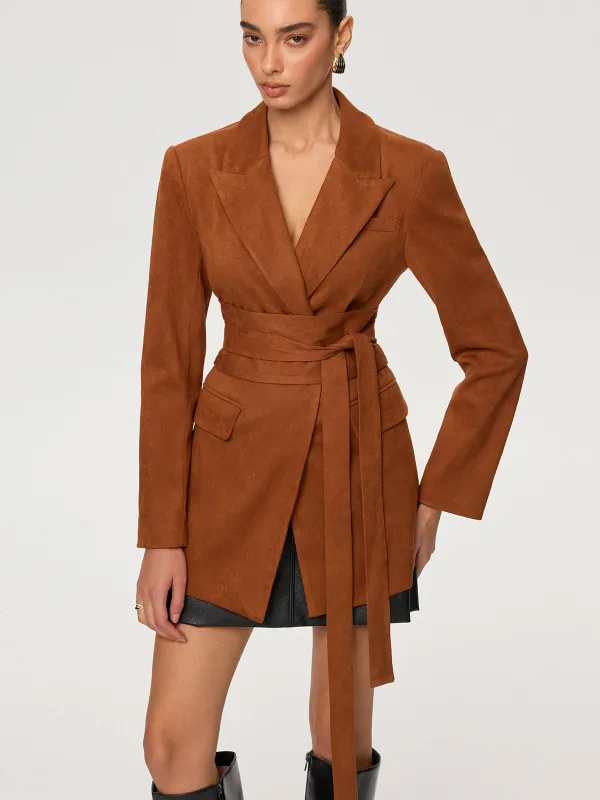 Suede Tie-Waist Blazer sold by COMMENSE