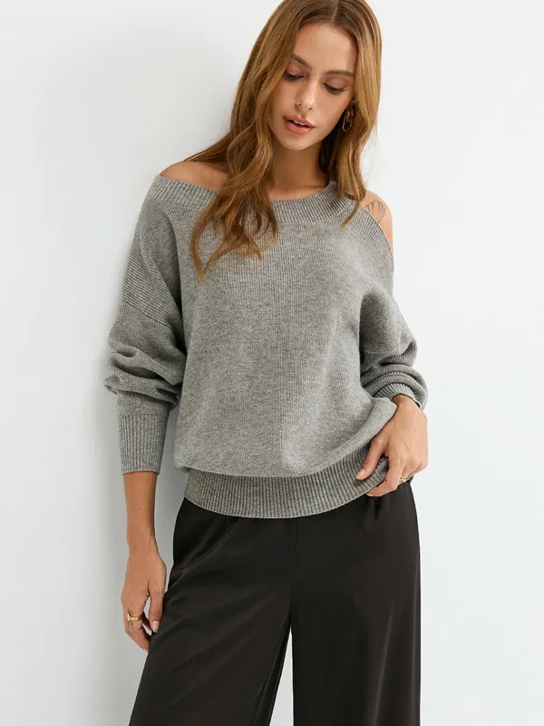 Reversible Cold-Shoulder Knit Top sold by COMMENSE