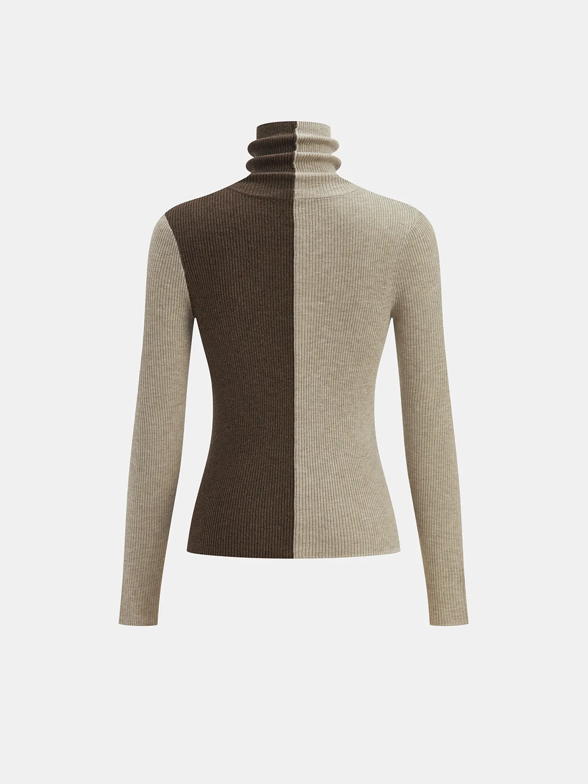 Two-Tone Turtleneck Ribbed Knit Top sold by COMMENSE product image thumbnail 4