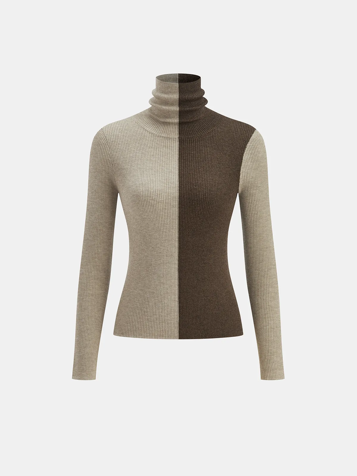 Two-Tone Turtleneck Ribbed Knit Top sold by COMMENSE product image thumbnail 2