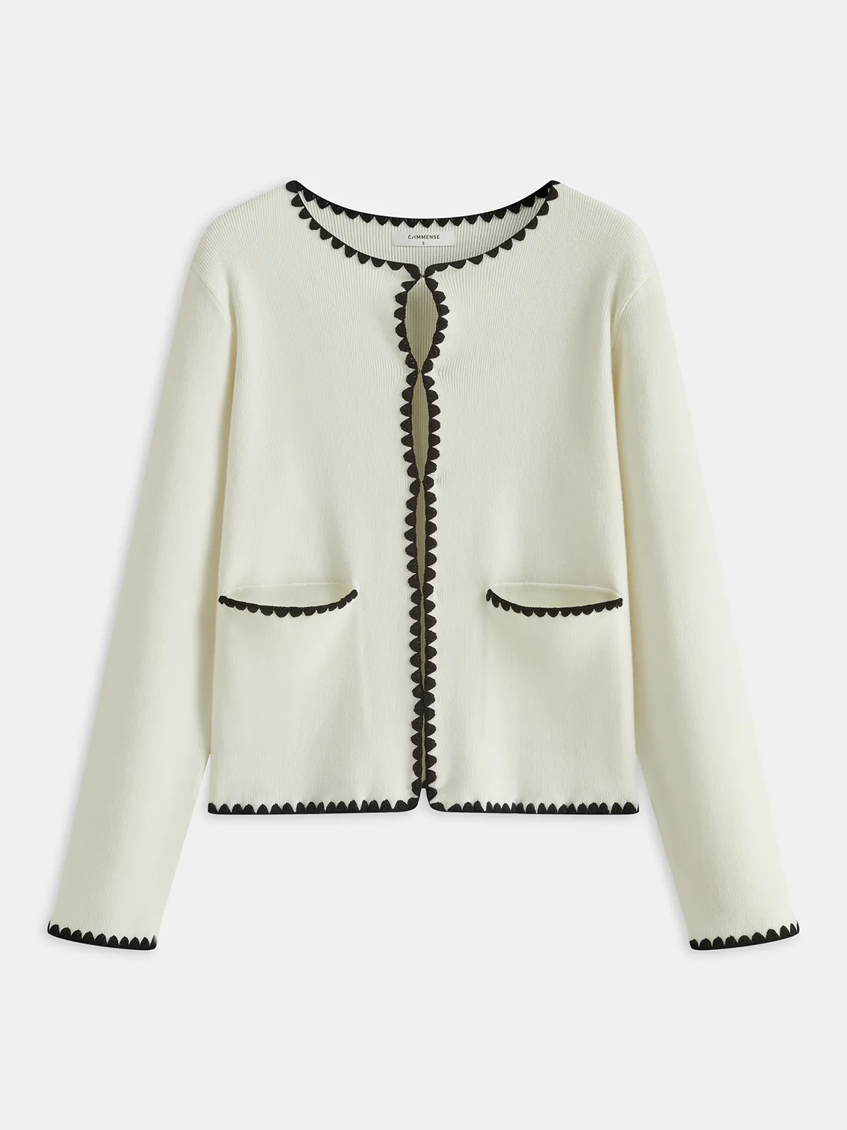 Contrast Scalloped Trim Knit Cardigan sold by COMMENSE product image thumbnail 2