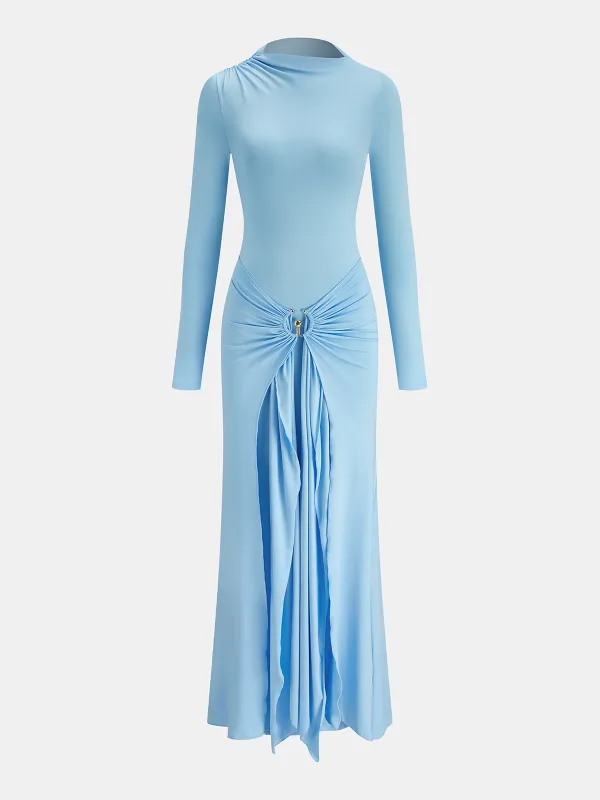 Metal Ring Draped Long Sleeve Maxi Dress sold by COMMENSE