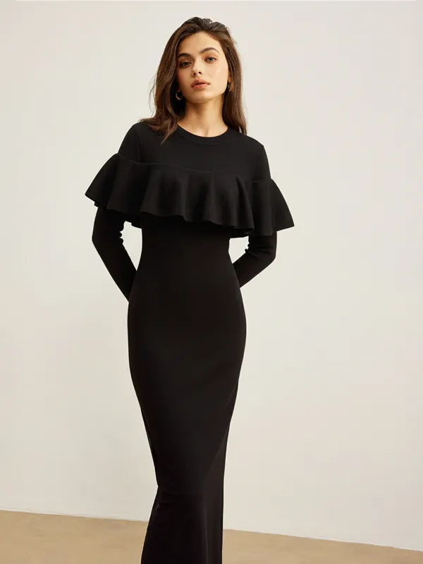 Ruffle Detail Long Sleeve Maxi Dress sold by COMMENSE
