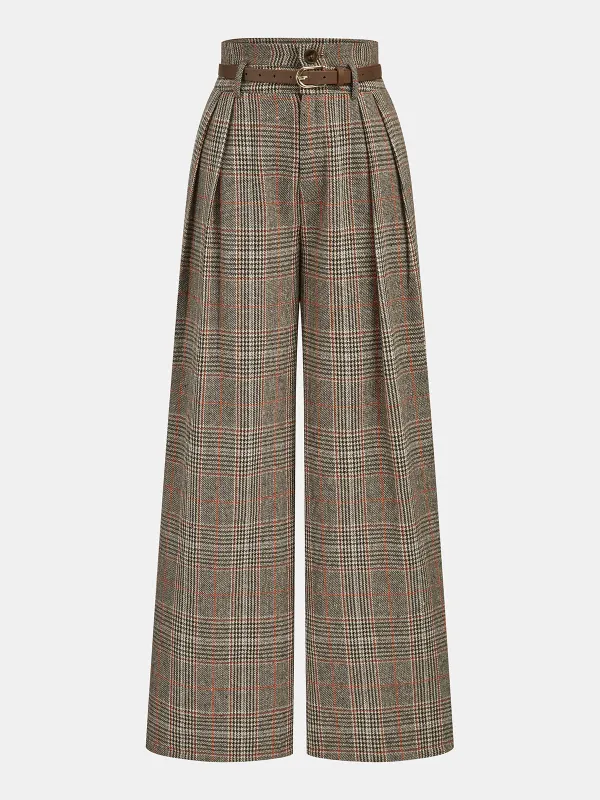Belted Plaid High-Waisted Pants sold by COMMENSE