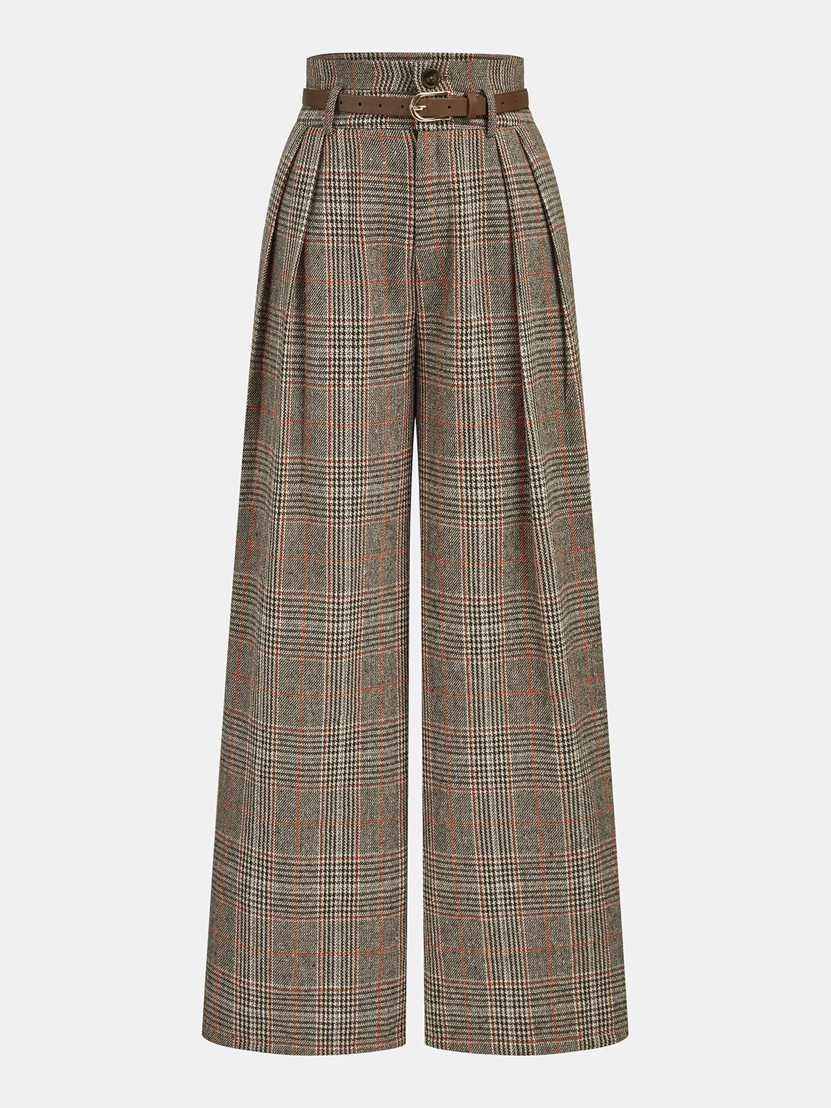 Belted Plaid High-Waisted Pants sold by COMMENSE