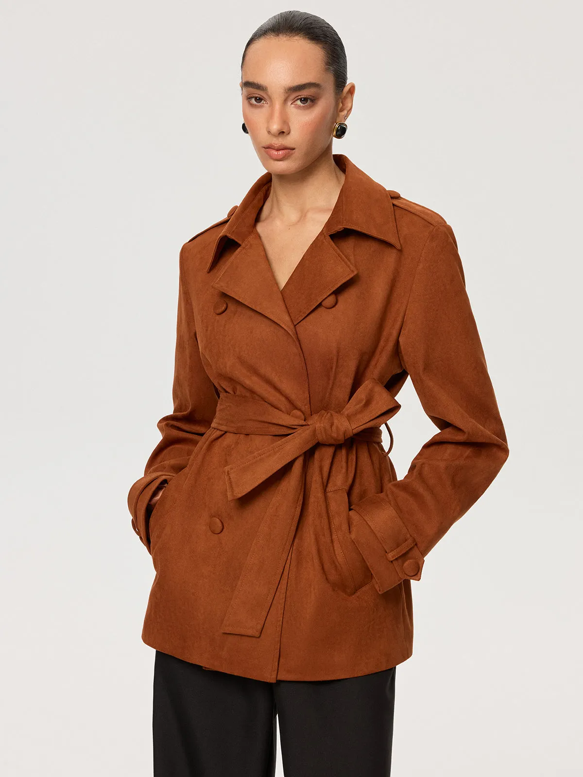 Suede Effect Belted Trench Coat sold by COMMENSE product image thumbnail 4