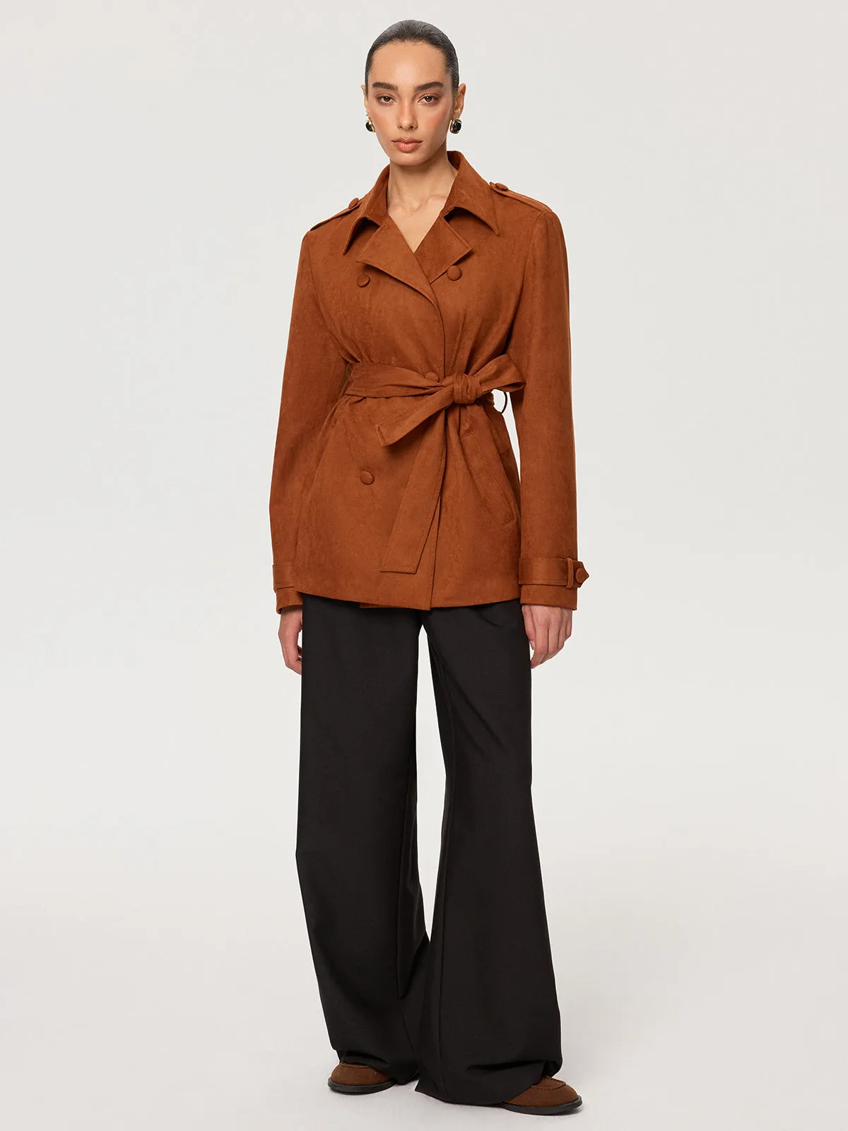 Suede Effect Belted Trench Coat sold by COMMENSE product image thumbnail 5