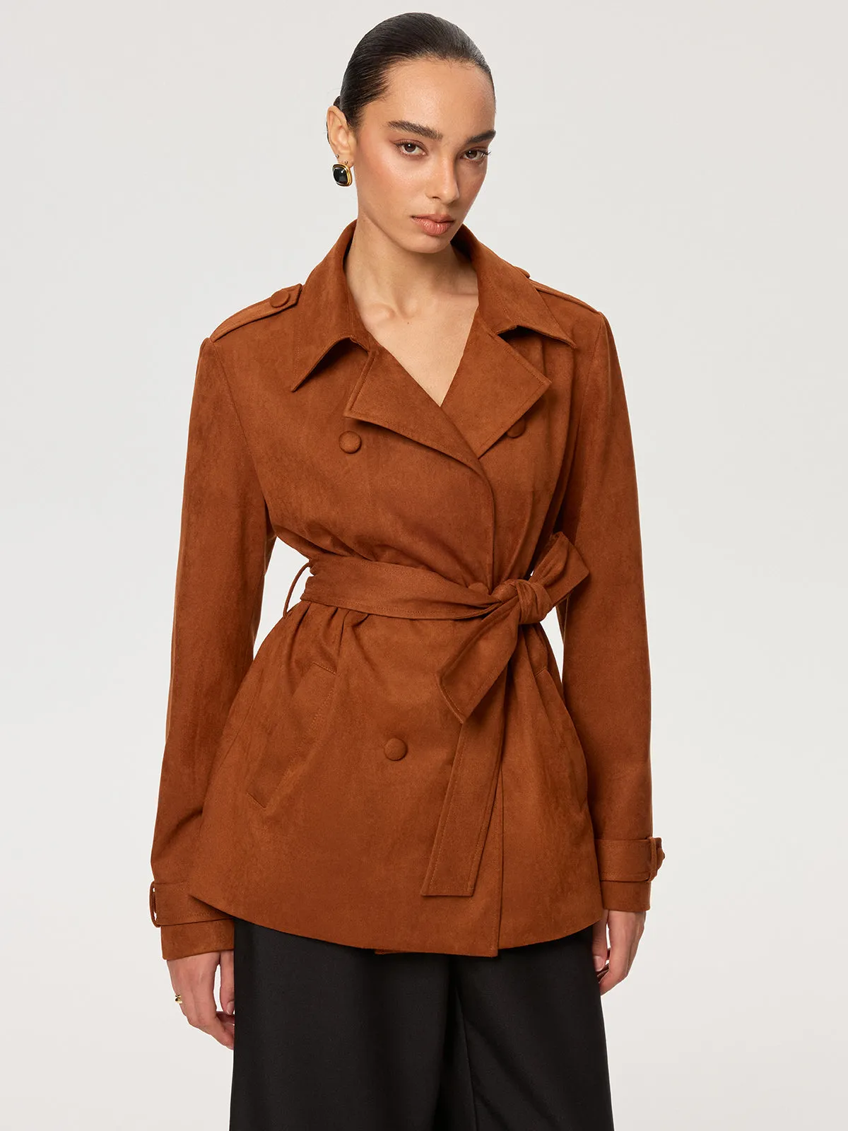 Suede Effect Belted Trench Coat sold by COMMENSE product image thumbnail 2