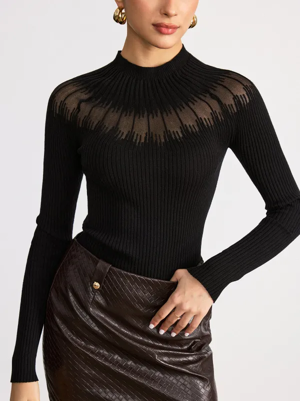 Sheer Panel Mock Neck Sweater made by COMMENSE
