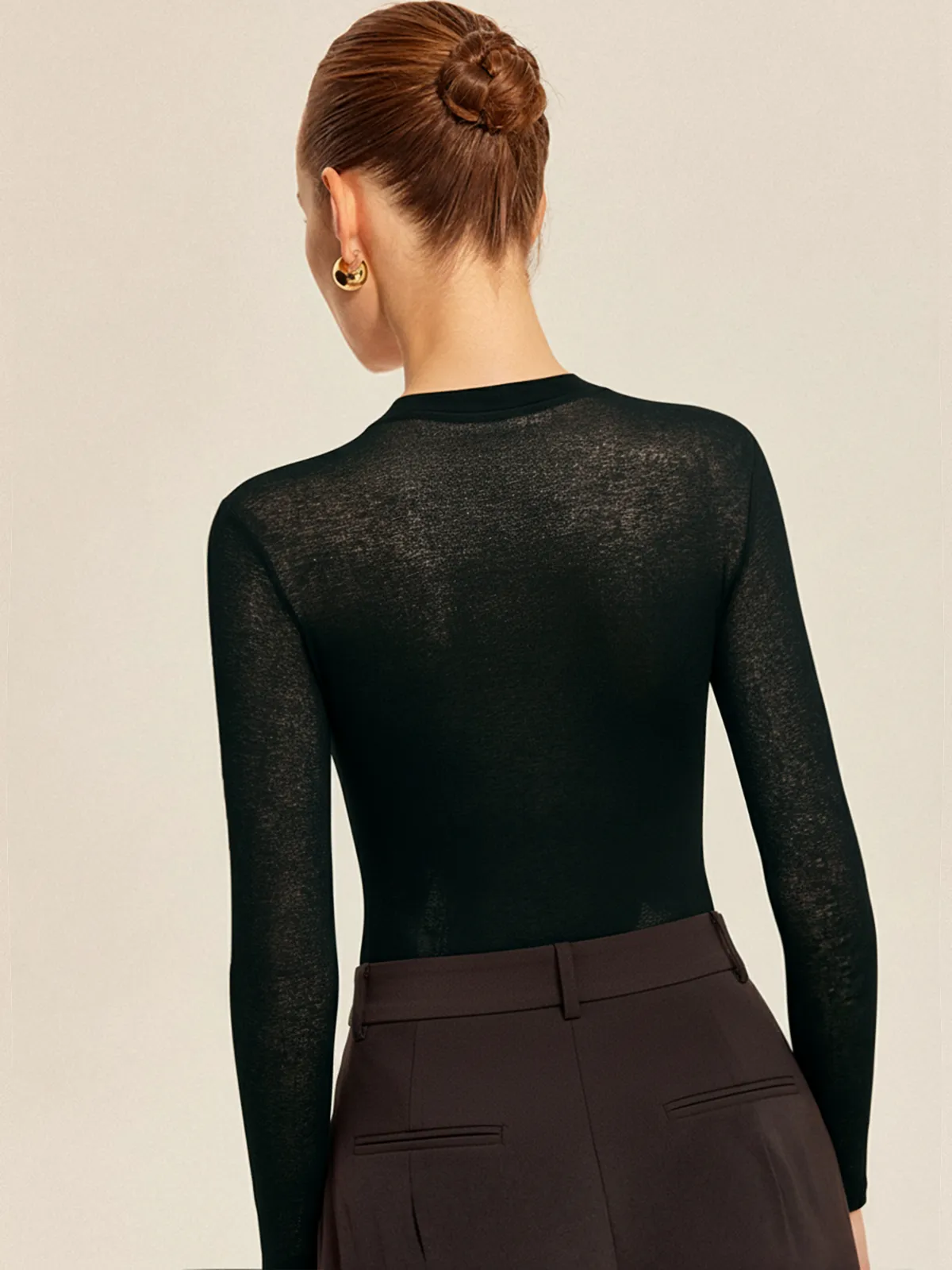 Sheer Panel Cross-Front Long Sleeve Bodysuit sold by COMMENSE product image thumbnail 2