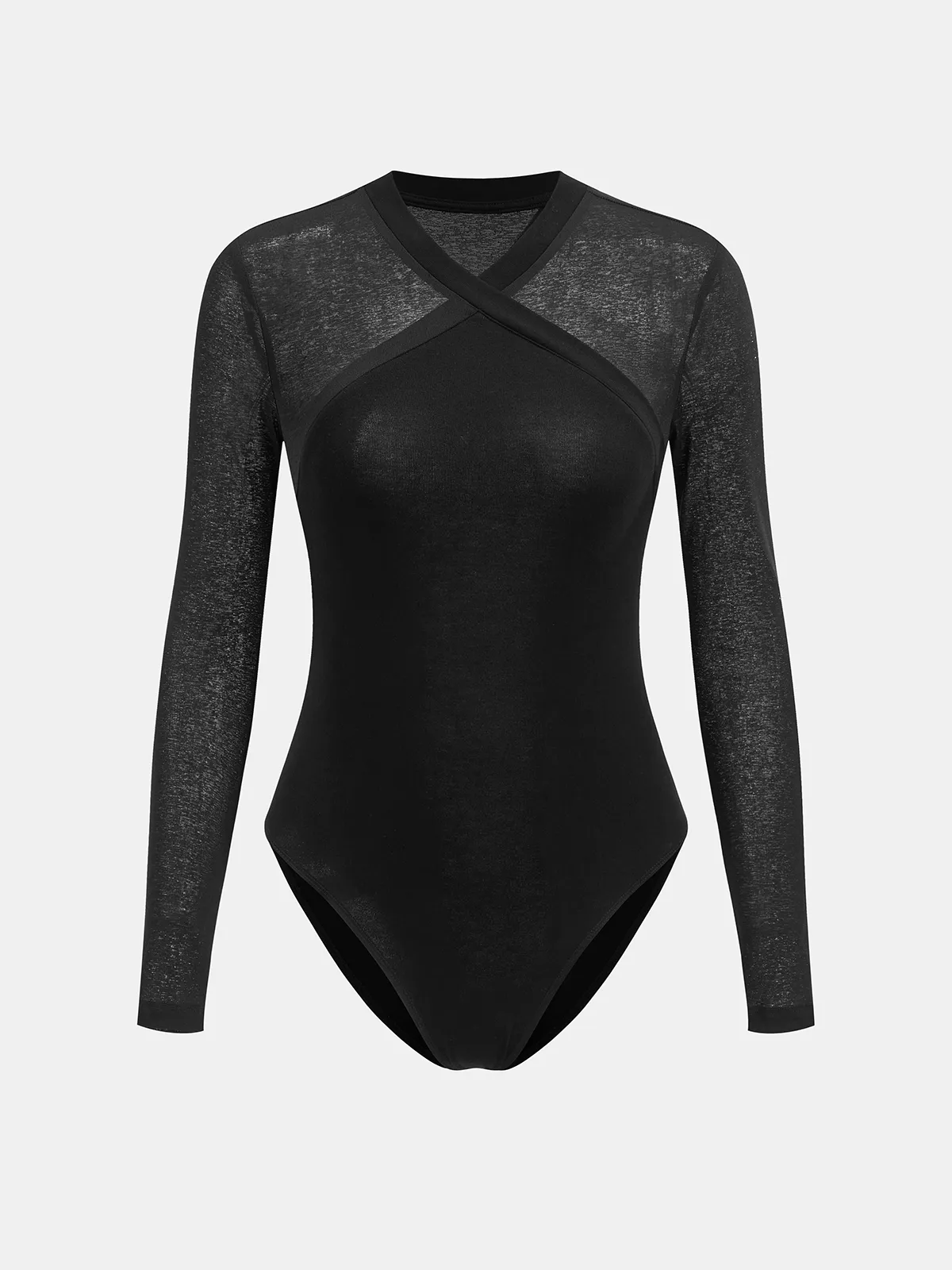 Sheer Panel Cross-Front Long Sleeve Bodysuit sold by COMMENSE product image thumbnail 3