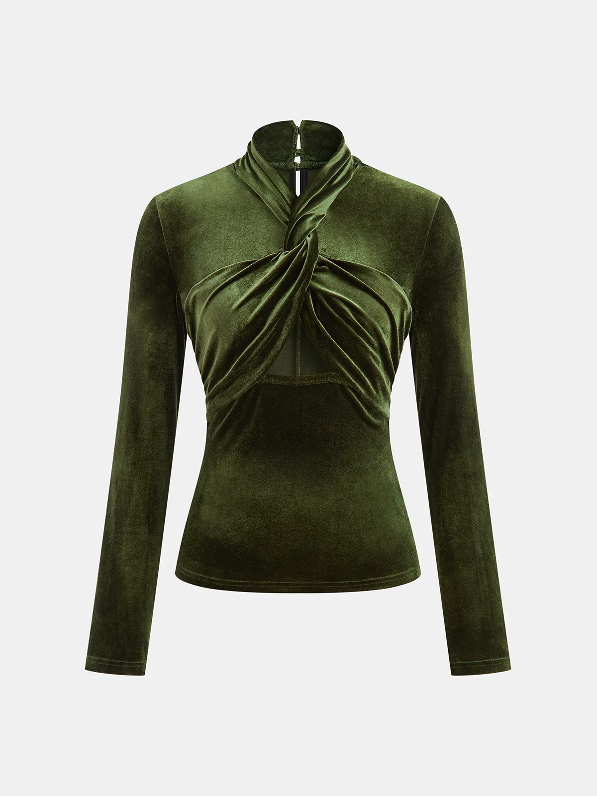 Velvet Twist Front Cut-Out Long Sleeve Blouse sold by COMMENSE