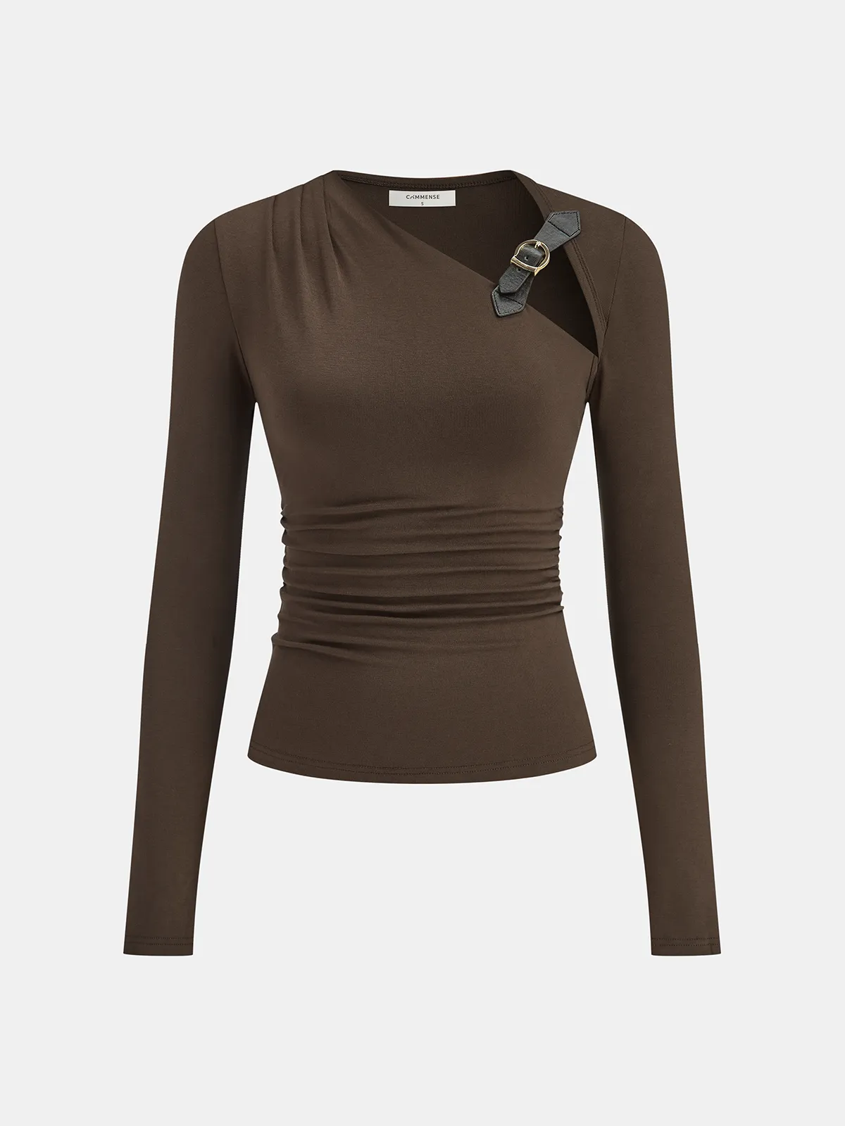 Belt-Decor Asymmetric Long Sleeve T-Shirt sold by COMMENSE product image thumbnail 2