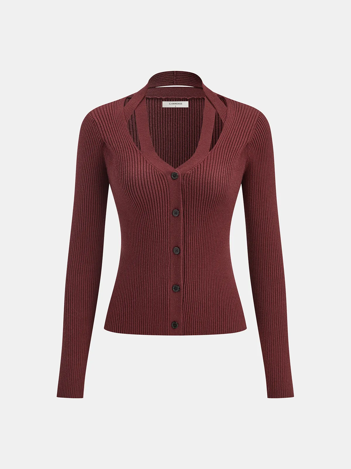 Halter Neck Button Front Ribbed Sweater sold by COMMENSE