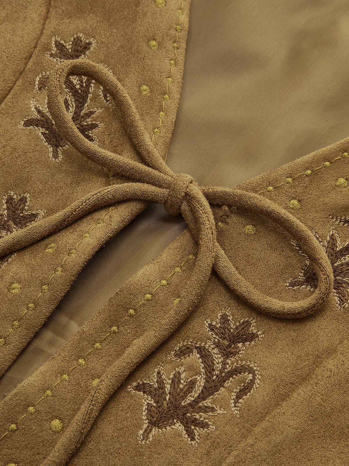 Suede Effect Embroidered Tie-Front Vest sold by COMMENSE product image thumbnail 4