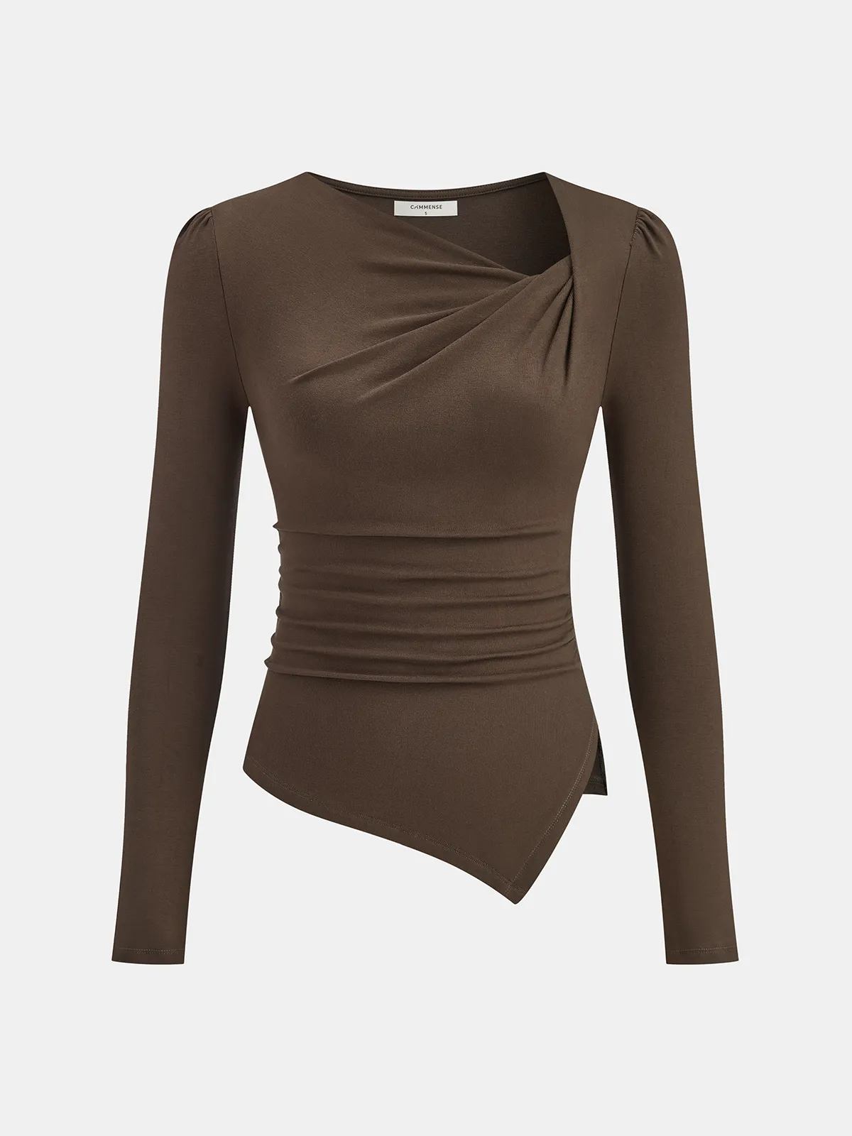 Asymmetric Ruched Long Sleeve T-Shirt sold by COMMENSE