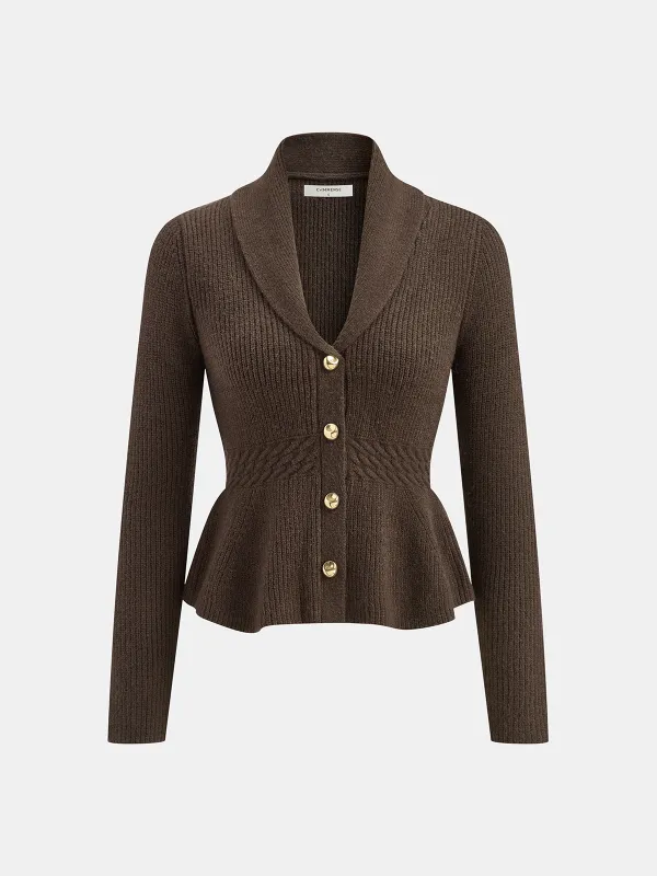 Shawl Collar Peplum Knit Cardigan sold by COMMENSE