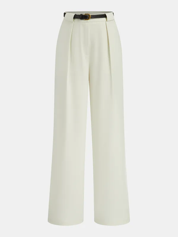 Belted Pleated Straight-Leg Pants sold by COMMENSE
