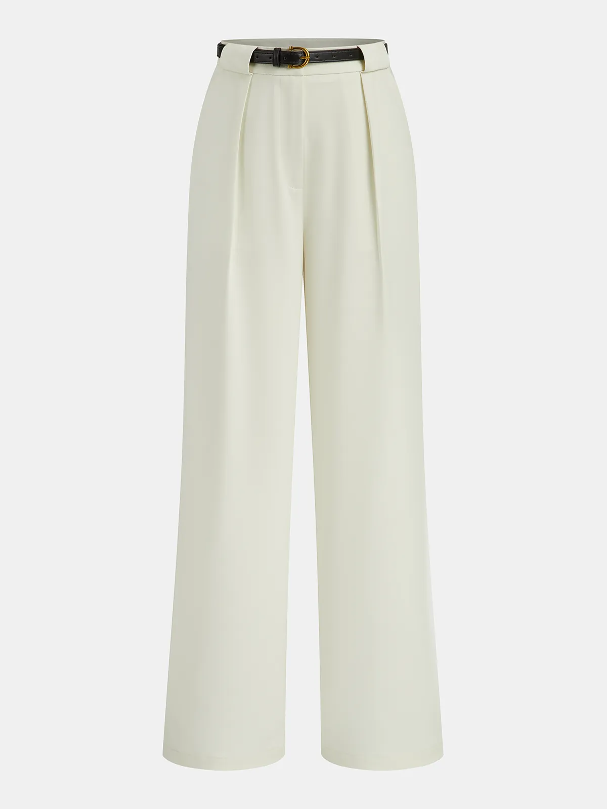 Belted Pleated Straight-Leg Pants sold by COMMENSE
