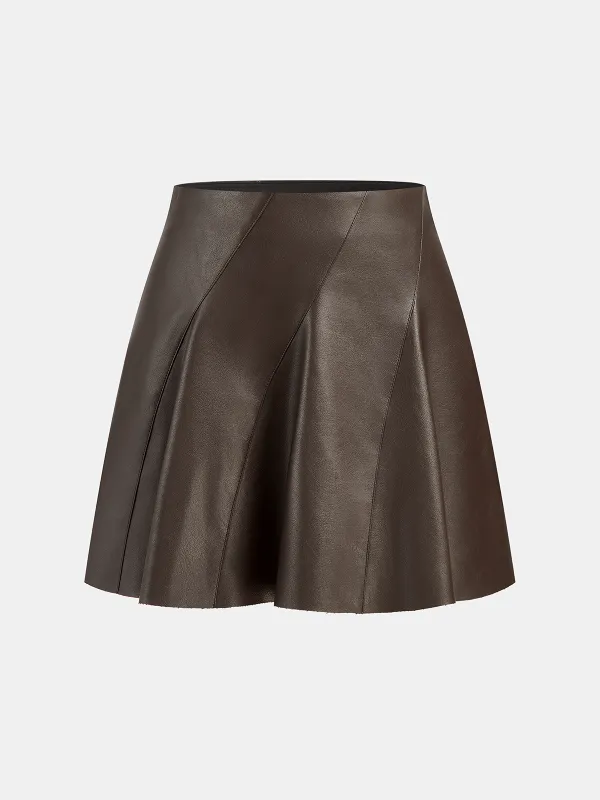 Seam Detail Faux Leather Flared Mini Skirt sold by COMMENSE