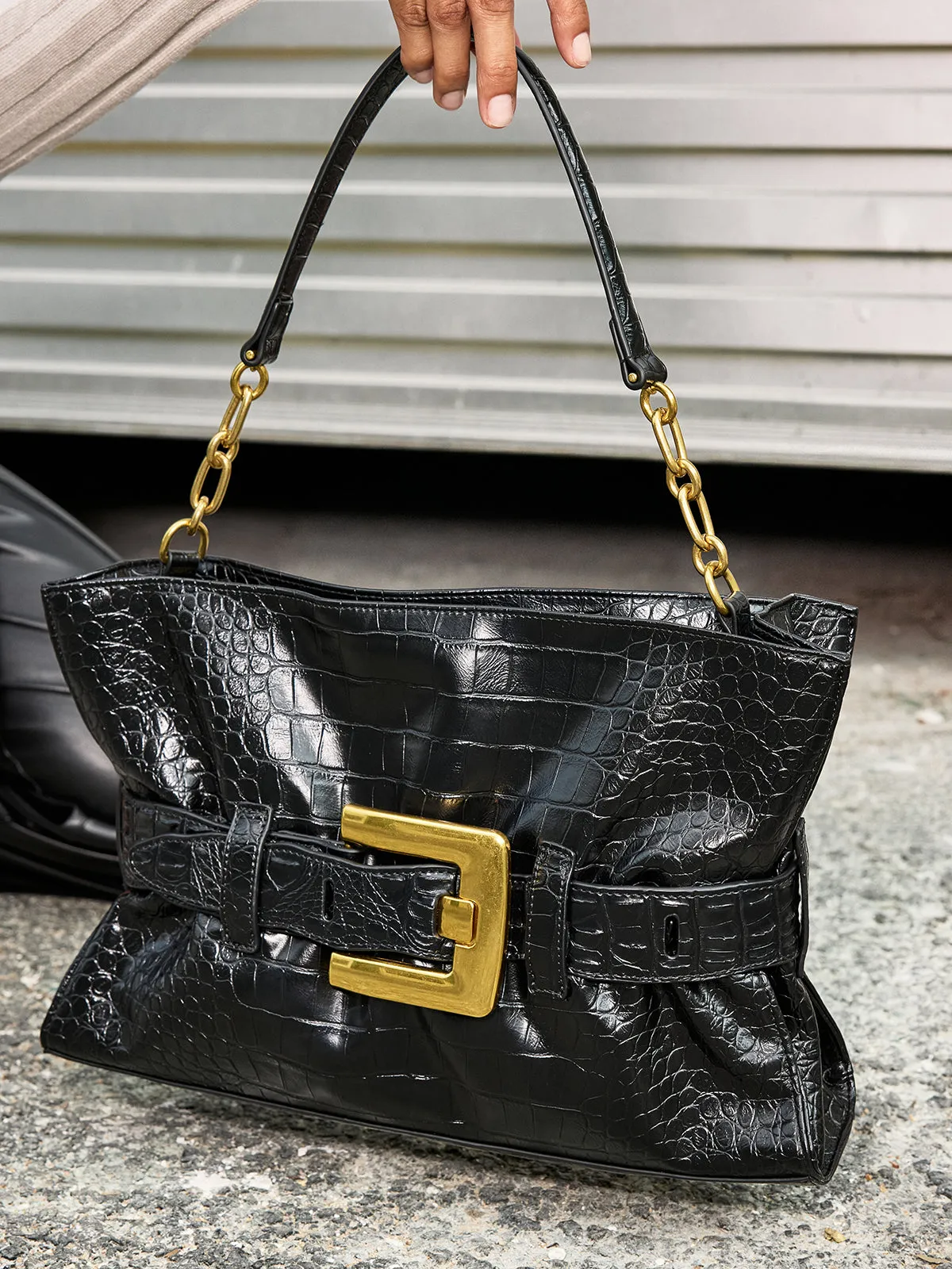 Belted Crocodile Patterned Tote Bag sold by COMMENSE product image thumbnail 2