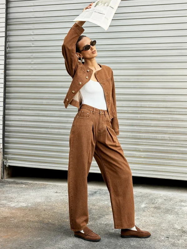 Metal Button Asymmetric Denim Jacket sold by COMMENSE