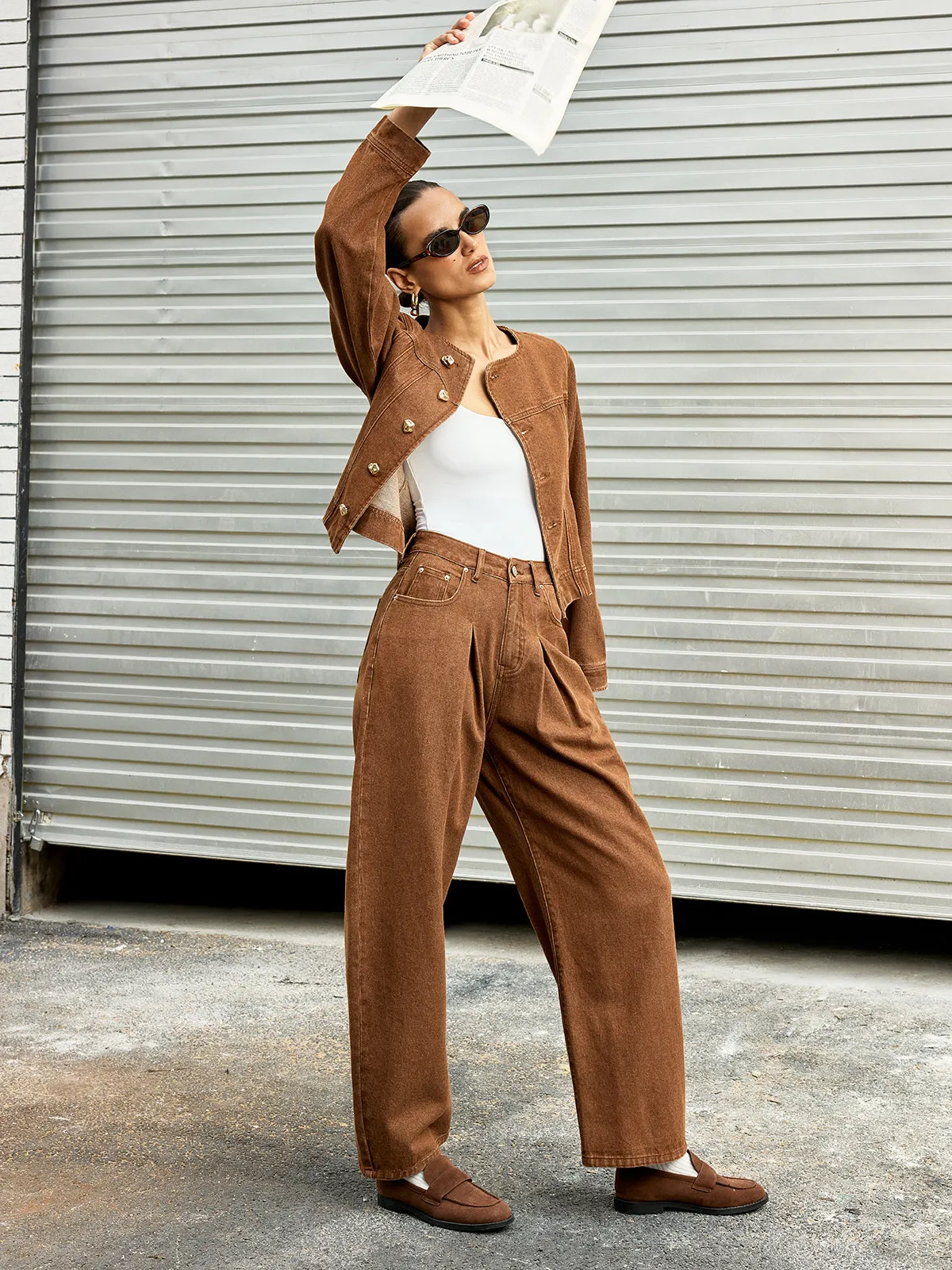 Metal Button Asymmetric Denim Jacket sold by COMMENSE