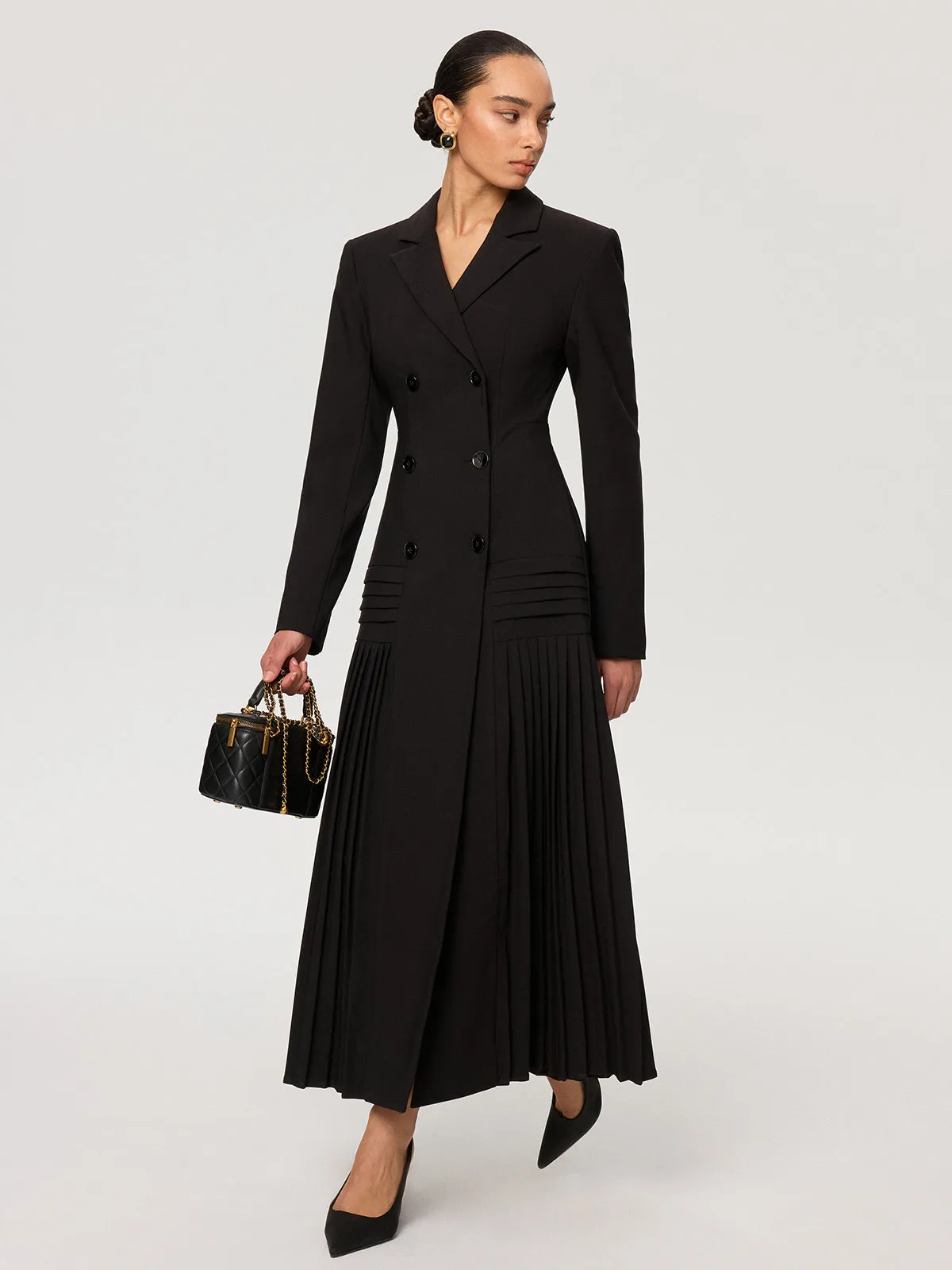 Pleated Hem Double-Breasted Blazer Coat sold by COMMENSE product image thumbnail 5