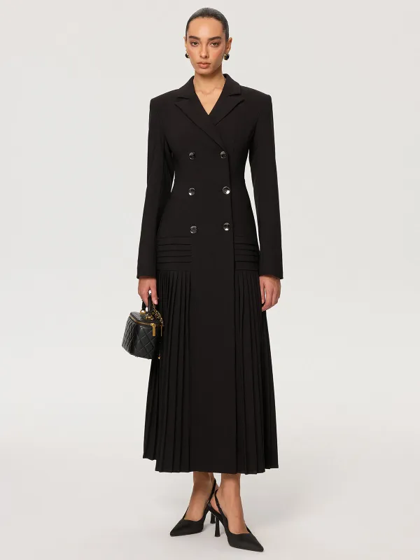 Pleated Hem Double-Breasted Blazer Coat sold by COMMENSE