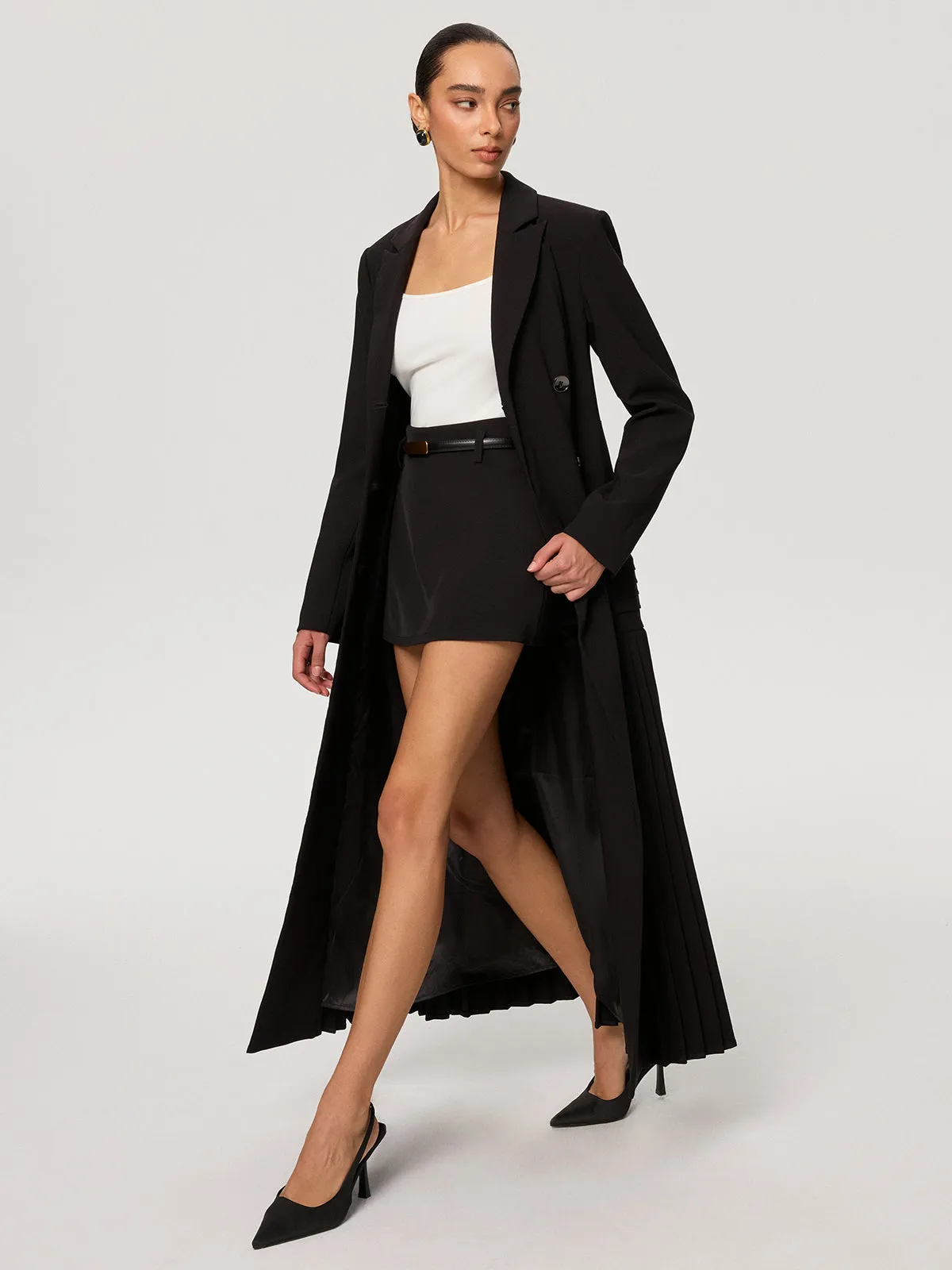 Pleated Hem Double-Breasted Blazer Coat sold by COMMENSE product image thumbnail 3