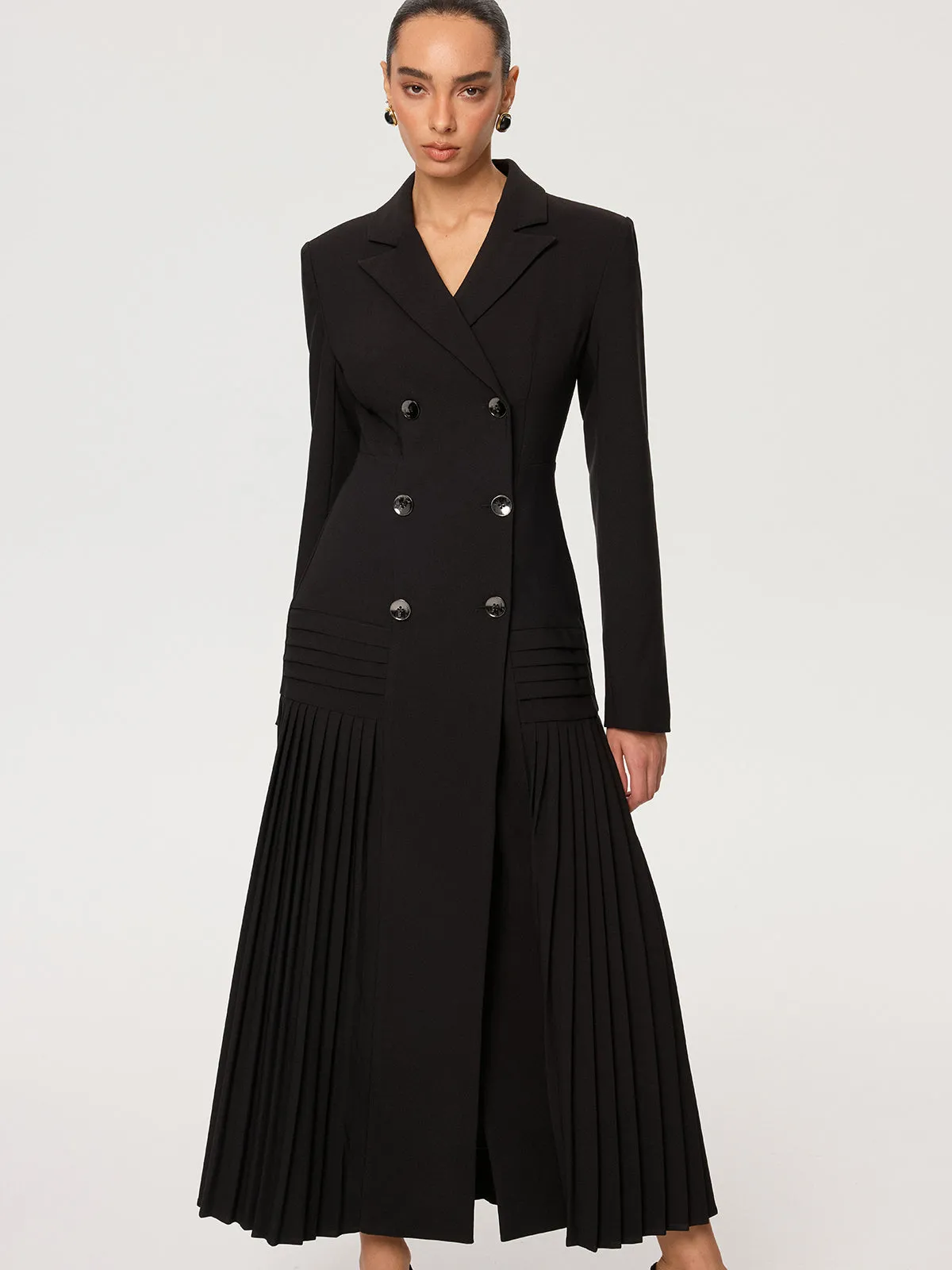 Pleated Hem Double-Breasted Blazer Coat sold by COMMENSE product image thumbnail 4