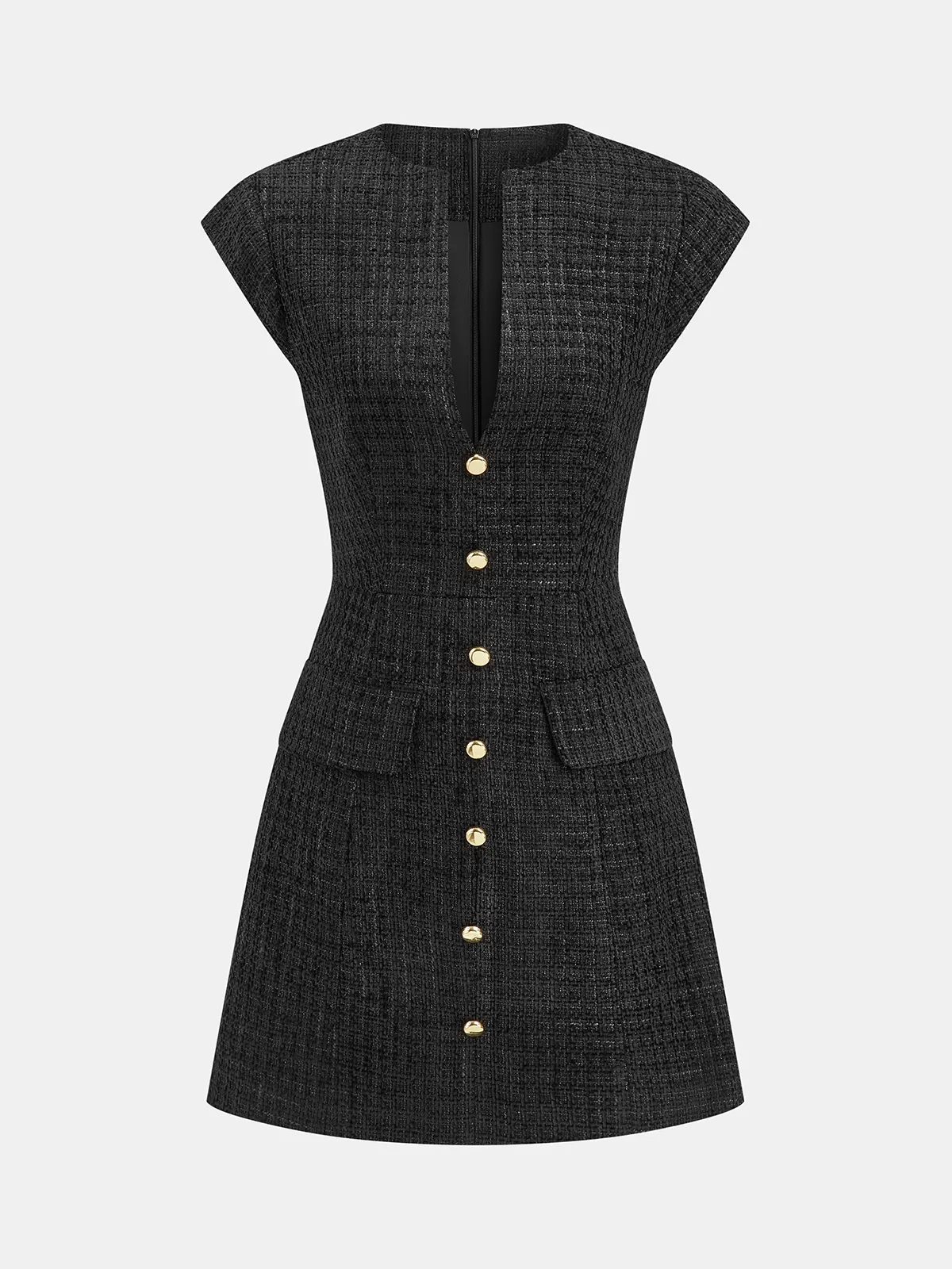 Metal Button Tweed Sleeveless Mini Dress sold by COMMENSE product image thumbnail 2