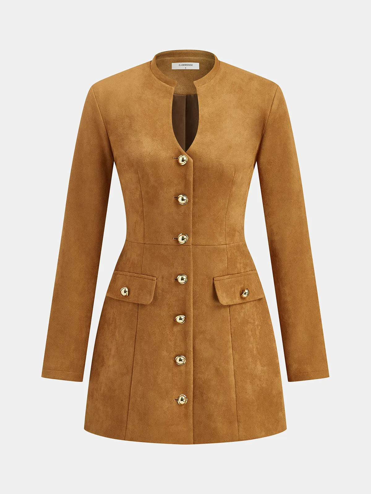 Metal Button Suede Effect Keyhole-Neck Mini Dress sold by COMMENSE product image thumbnail 2