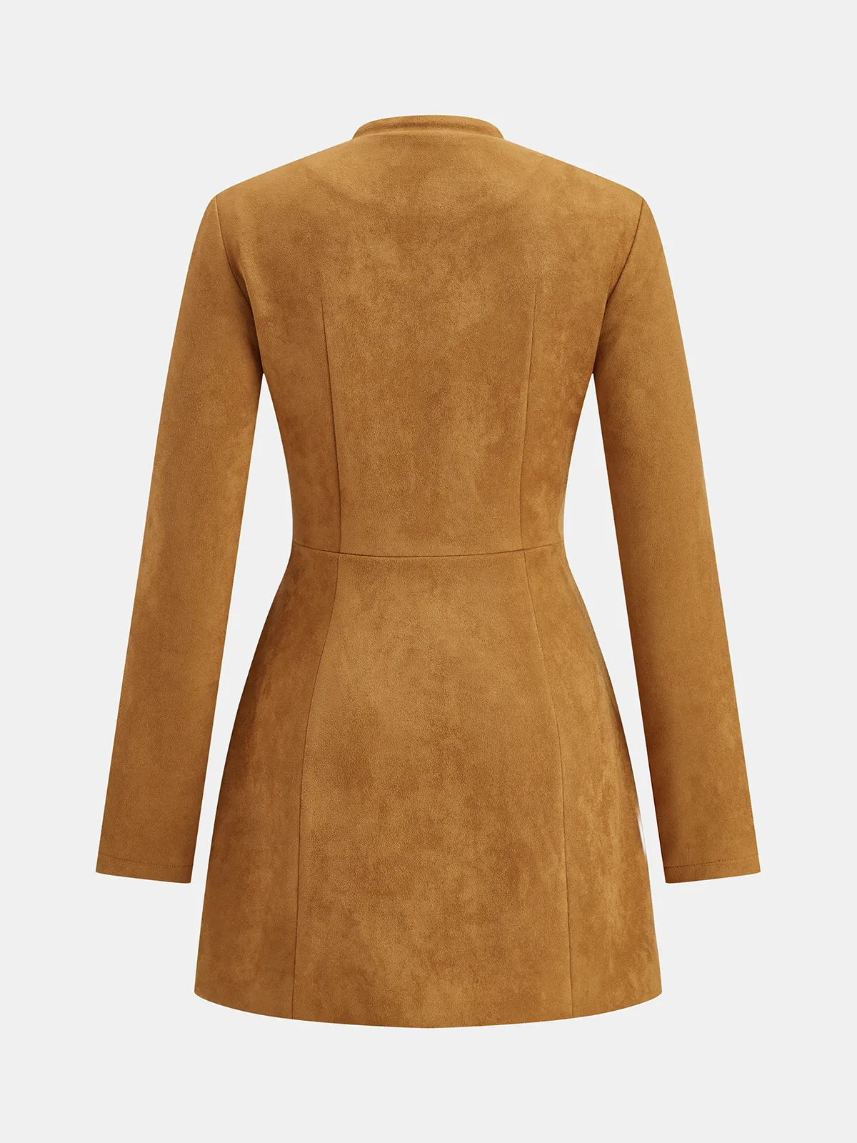 Metal Button Suede Effect Keyhole-Neck Mini Dress sold by COMMENSE product image thumbnail 3