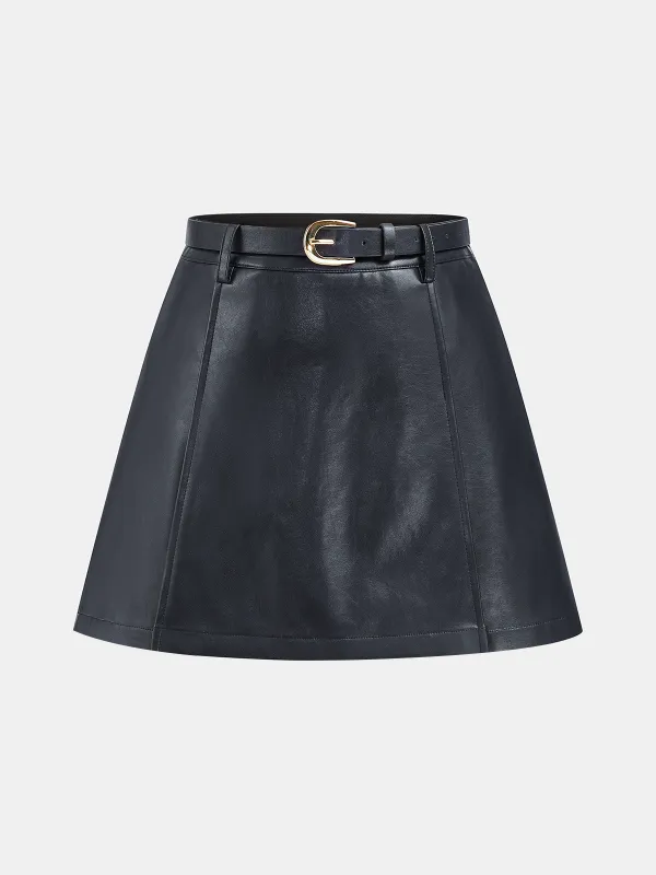 Belted Faux Leather Mini Skirt sold by COMMENSE