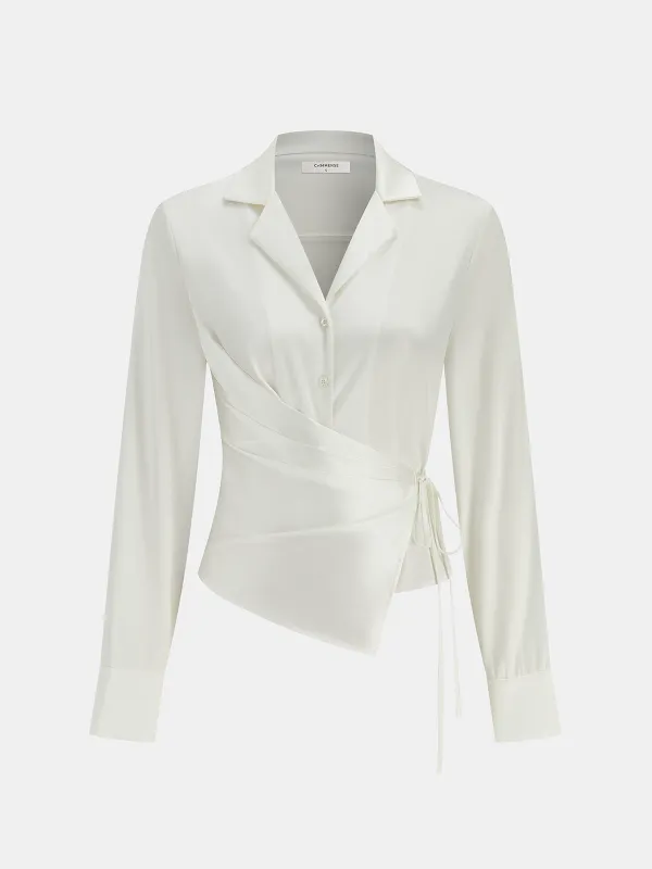 Lapel Collar Tie Satin Wrap Shirt sold by COMMENSE