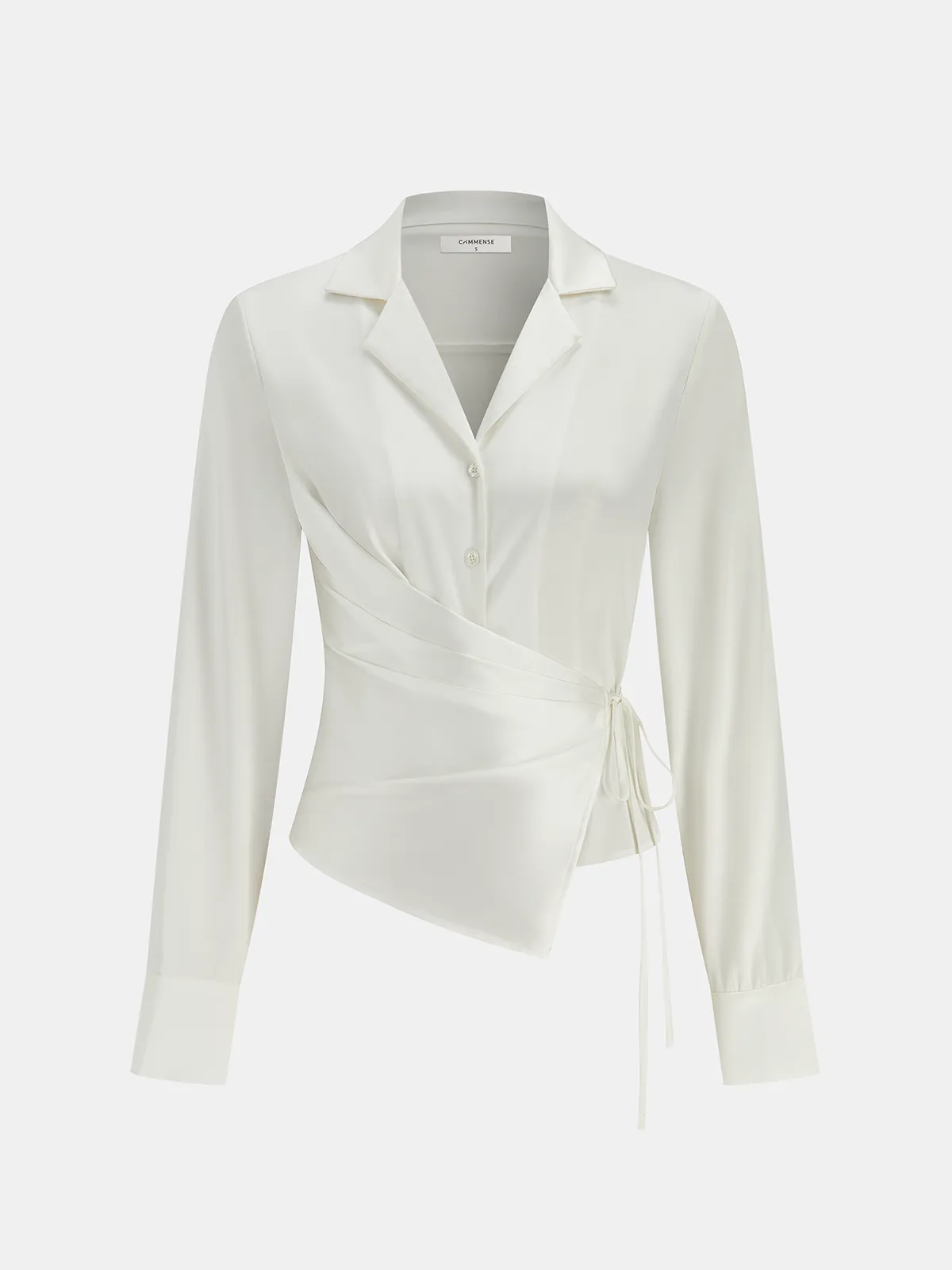 Lapel Collar Tie Satin Wrap Shirt sold by COMMENSE
