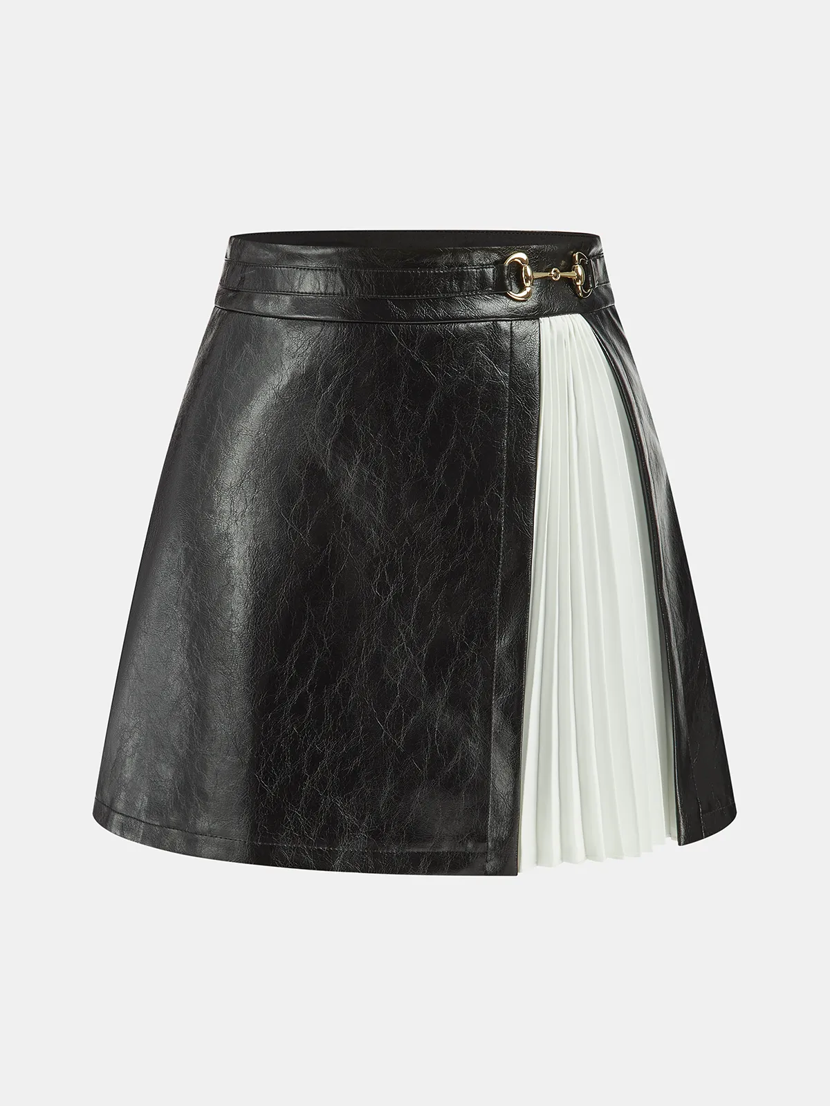 Contrast Pleated Faux Leather Mini Skirt sold by COMMENSE