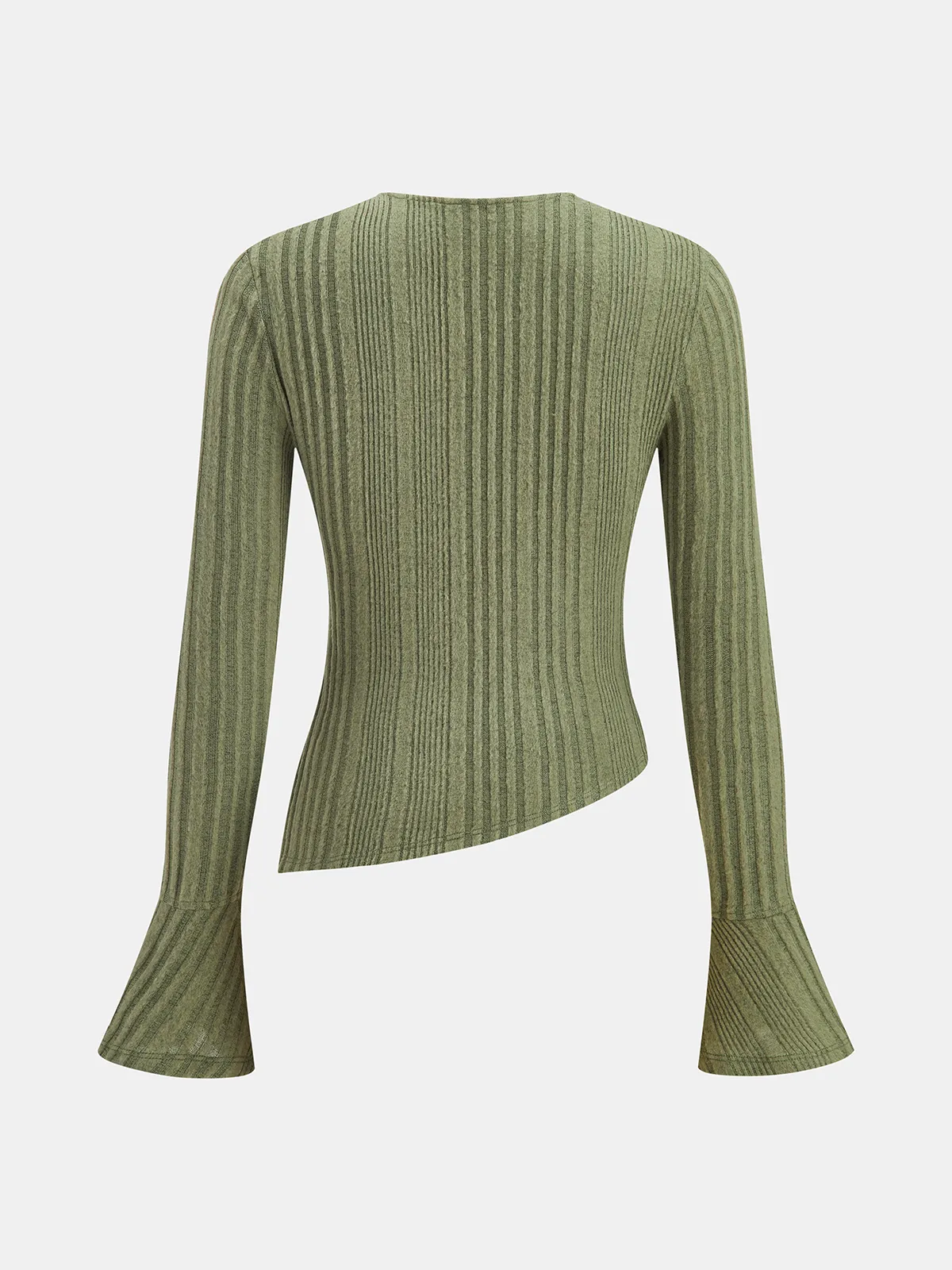 Flared Cuff Asymmetric Ribbed Knit Top sold by COMMENSE product image thumbnail 2